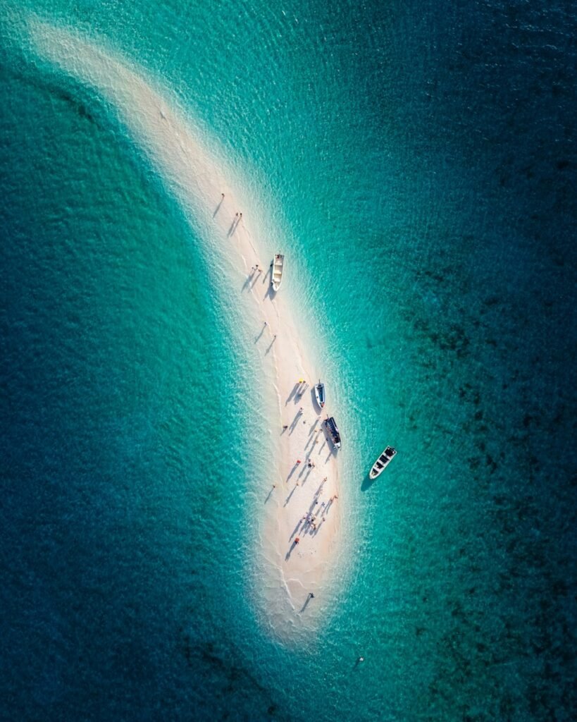An aerial view of a small island in the middle of the ocean